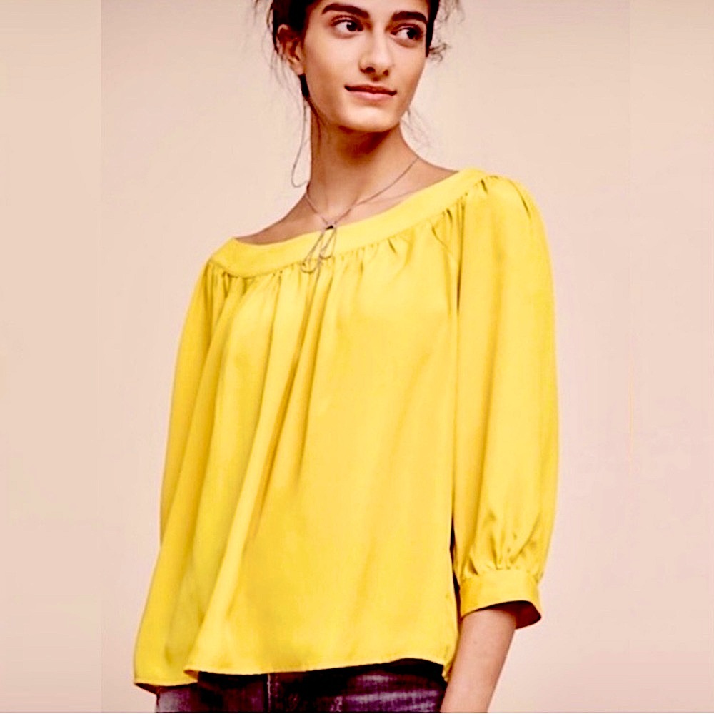 Anthropologie Yellow Blouse Top with Vibrant Hue and Flattering Silhouette